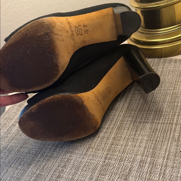 Via Spiga Black Sock Peep-Toe Heeled Boots - Picture 7 of 7